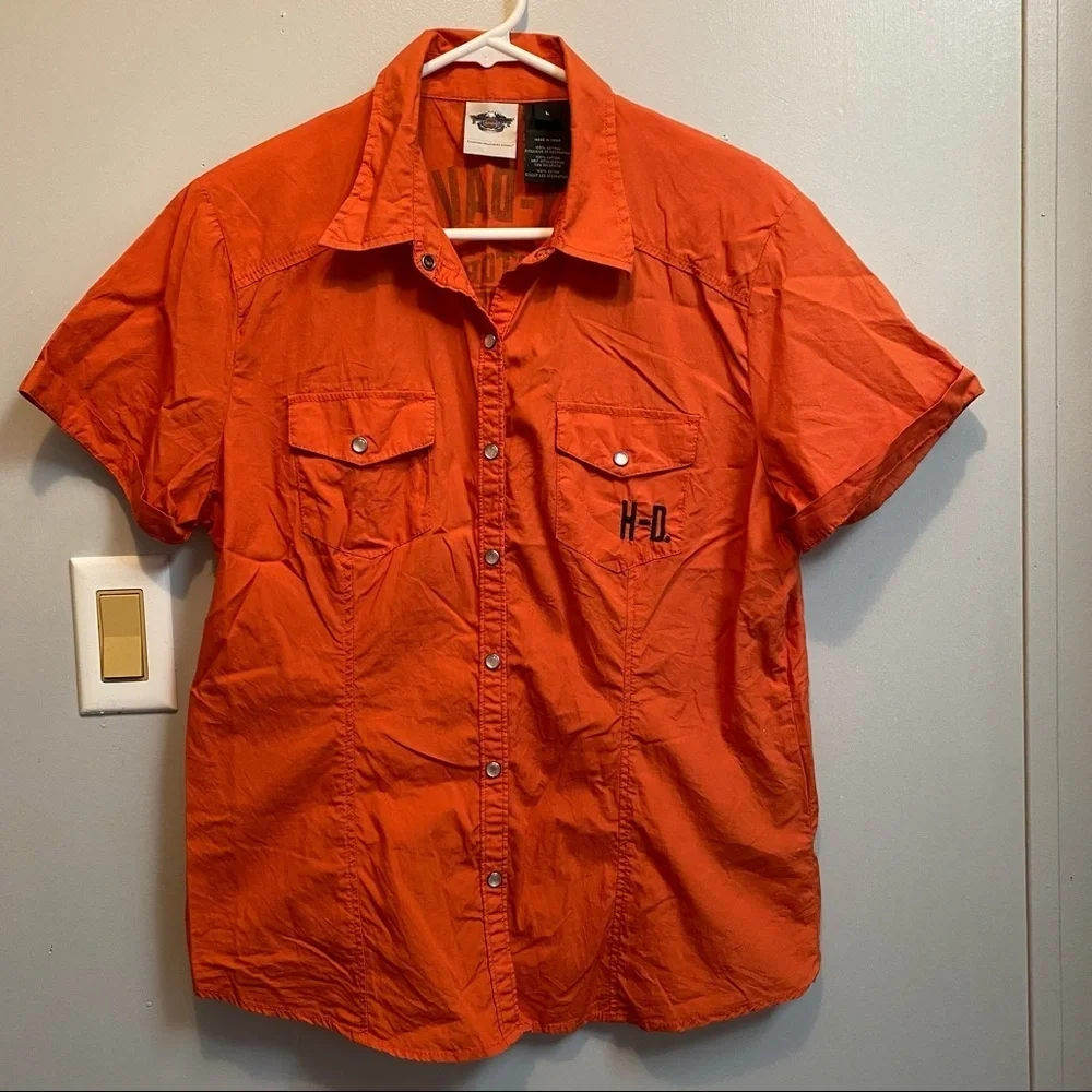 Harley Davidson Orange Biker Top Size Large